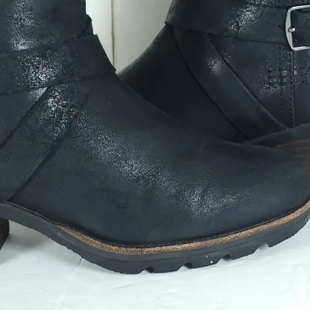 Sorel Women’s Cate US7 Black Leather Waterproof Side Zip Strappy Ankle Boots
